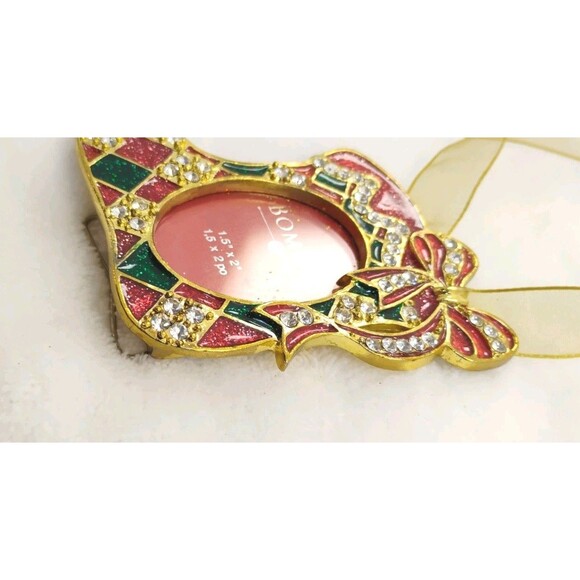 Bombay Christmas Stocking Ornament Photo Picture Frame Faux Rhinestone - Picture 4 of 14